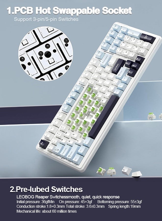 AULA AULA F99 Wireless Mechanical Keyboard, 8000mAh Ultra-long Battery Life, Hot Swappable Custom Keyboard, Pre-lubed Reaper Switches, Gasket Structure, RGB Backlit Gaming Keyboard - Image 5