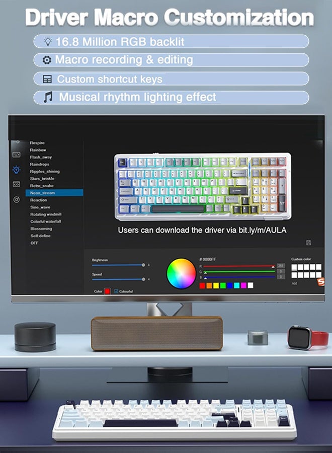 AULA AULA F99 Wireless Mechanical Keyboard, 8000mAh Ultra-long Battery Life, Hot Swappable Custom Keyboard, Pre-lubed Reaper Switches, Gasket Structure, RGB Backlit Gaming Keyboard - Image 4