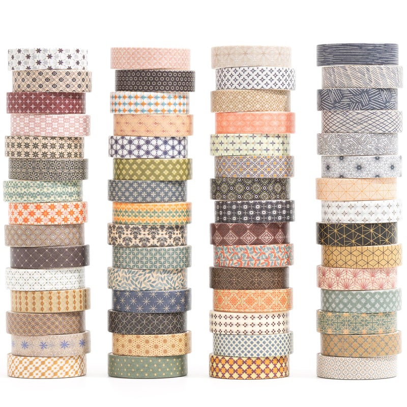 YUBX Basic Patterns Washi Tape Set 60 Rolls Geometric Elegance Decorative Skinny Masking Tapes for Arts, DIY Crafts, Journals, Planners, Scrapbook, Wrapping - Image 1