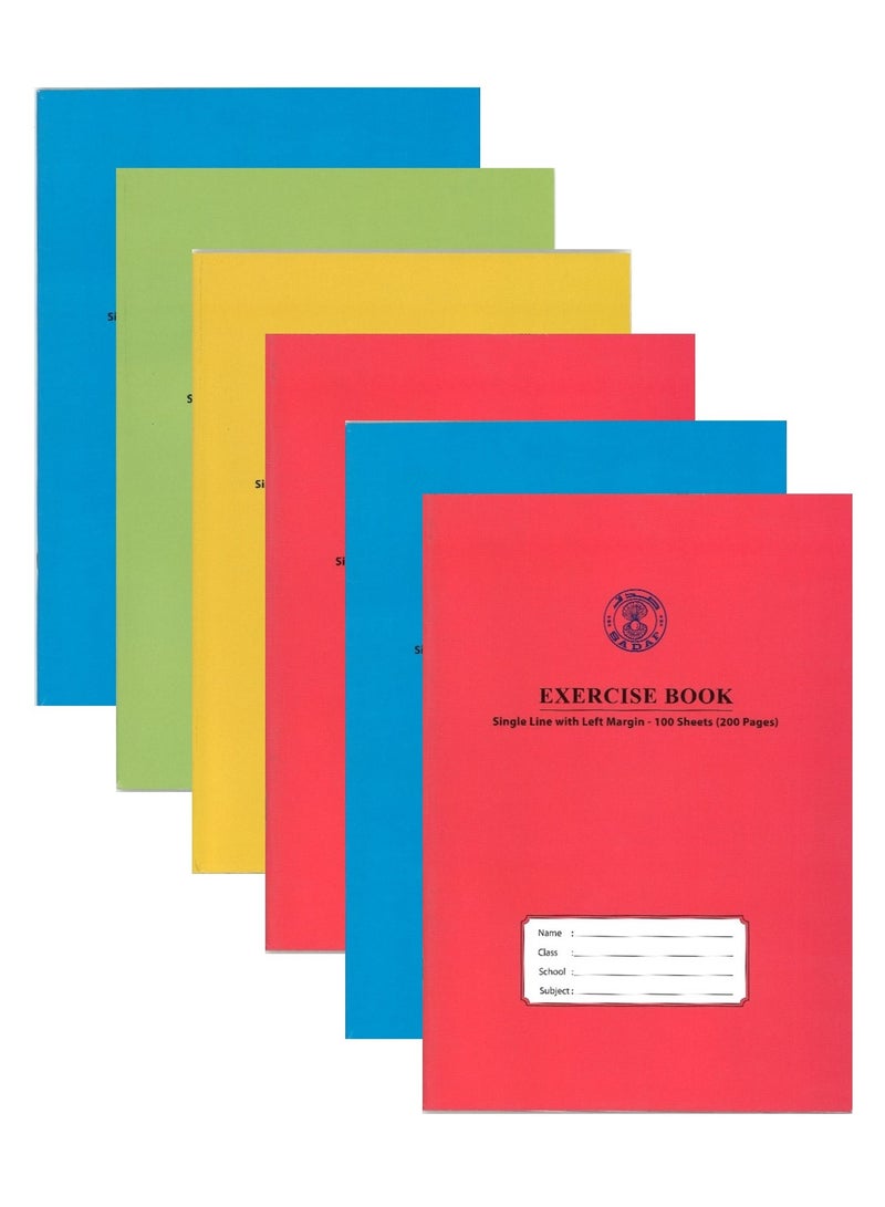 Sadaf دفتر ملاحظات مفرد بخط واحد 6 قطع مع هامش أيسر 200 صفحة بألوان متنوعة - Image 1