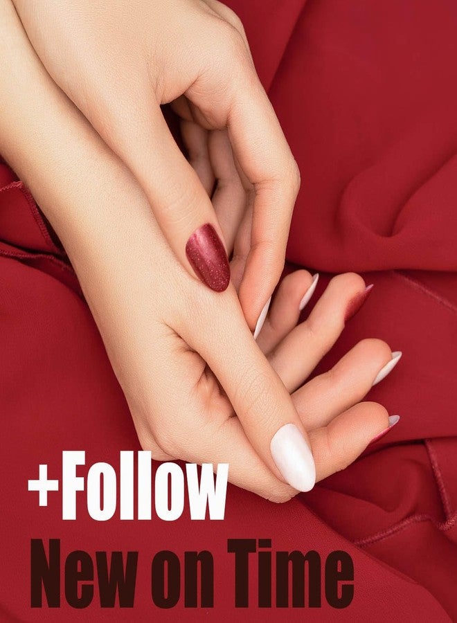 QQPPOLIU Red Press on Nails Coffin Shape Fake Nails Long False Nails with Cat Eye Design Glitter Glue on Nails for Women 24PCS - Image 5