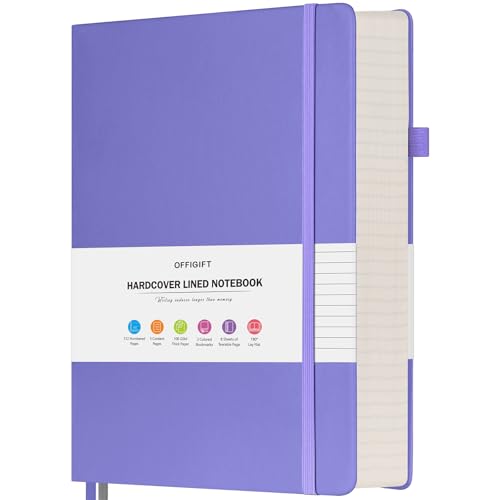 OFFIGIFT Lined Notebook Journal for Women Men, Large A5 College Ruled Notebook, 312 Numbered Pages Notebooks for Work, 100gsm Paper Daily Journal, Hardcover Vegan Leather Journals for Writing Office, Purple - Image 1