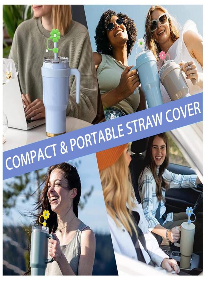 9 PCS Silicone Straw Cover Cap, Reusable Flower Pattern Straw Tips Set, Straw Cover Cap for Cup,10mm 0.4in Dust-Proof Reusable Straw Tips Lids,Straw Tip Covers for Cups Accessories - Image 5