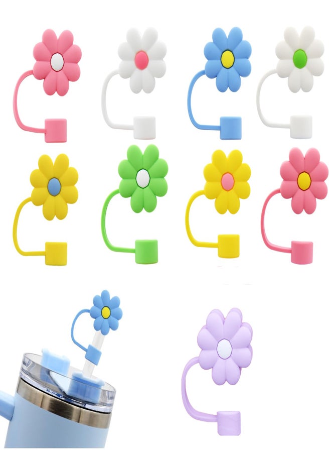 9 PCS Silicone Straw Cover Cap, Reusable Flower Pattern Straw Tips Set, Straw Cover Cap for Cup,10mm 0.4in Dust-Proof Reusable Straw Tips Lids,Straw Tip Covers for Cups Accessories - Image 1