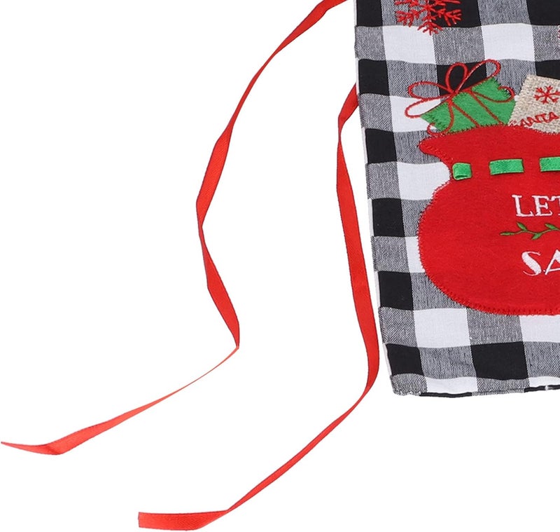 Wine Bottle Cover Sweater Bag, Cloth & Velvet Material, 36x16cm Black White Square Grid - Reusable Gift Wrap for Christmas Parties, Home Bars, Holiday Wine Presentation (Black and White Checkered) - Image 2