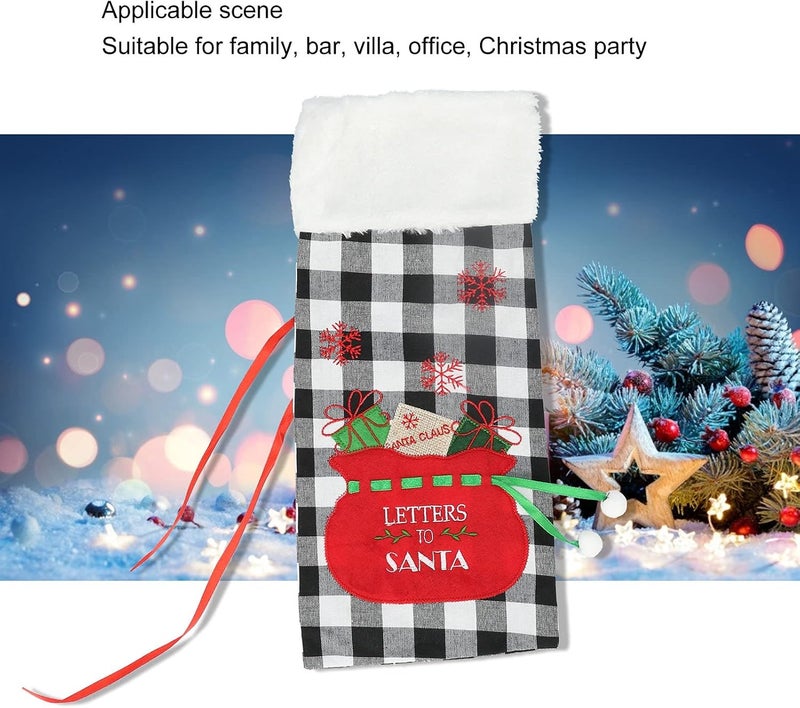 Wine Bottle Cover Sweater Bag, Cloth & Velvet Material, 36x16cm Black White Square Grid - Reusable Gift Wrap for Christmas Parties, Home Bars, Holiday Wine Presentation (Black and White Checkered) - Image 5