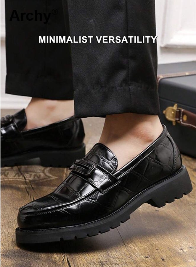 Archy Men's New Large-Size Patent Leather Loafers - Slip-On Business Wedding Shoes | Shiny Finish, British Style, Trendy Thick Sole - Image 1