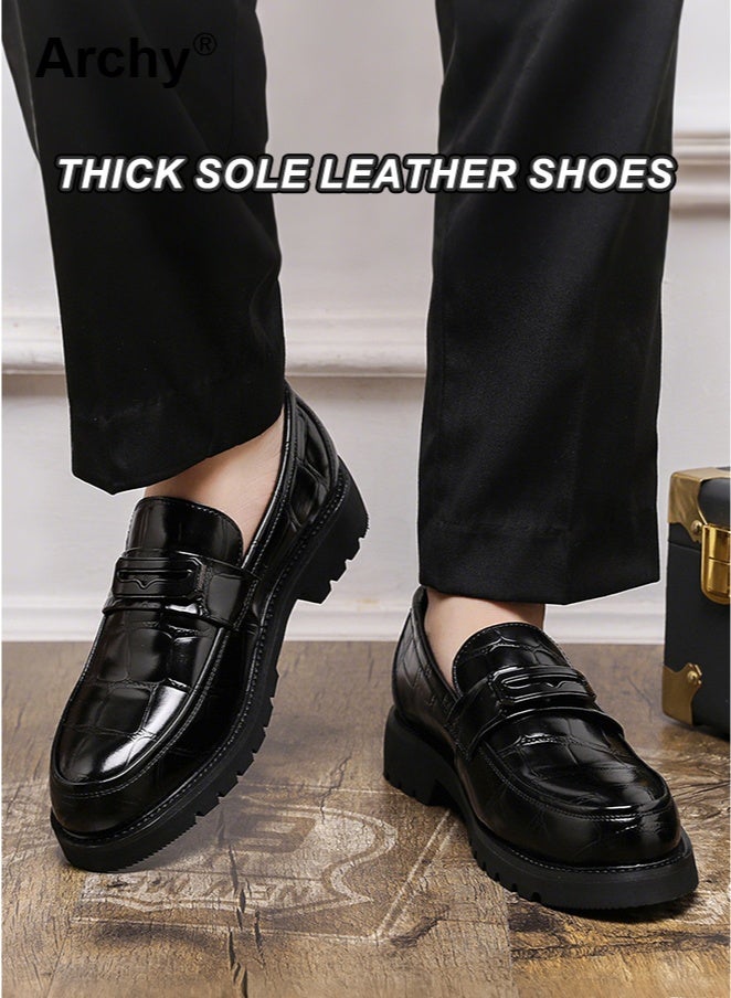 Archy Men's New Large-Size Patent Leather Loafers - Slip-On Business Wedding Shoes | Shiny Finish, British Style, Trendy Thick Sole - Image 2