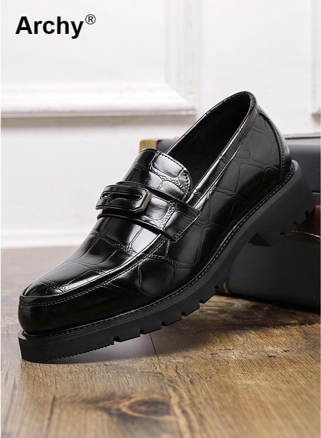 Archy Men's New Large-Size Patent Leather Loafers - Slip-On Business Wedding Shoes | Shiny Finish, British Style, Trendy Thick Sole - Image 3