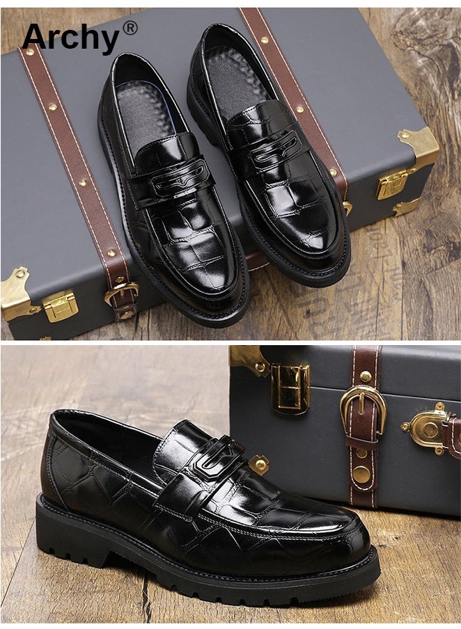 Archy Men's New Large-Size Patent Leather Loafers - Slip-On Business Wedding Shoes | Shiny Finish, British Style, Trendy Thick Sole - Image 4