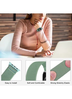 ENJINER Stretchy Nylon Solo Loop Bands Compatible with Apple Watch 38mm 40mm 41mm 42mm 44mm 45mm 49mm Ultra iWatch Series 8 7 6 SE 5 4 3 2 1 Strap, Sport Elastic Braided Women Men, 42/44/45mm M Cactus  - Image 3