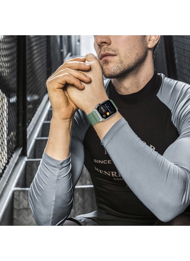 ENJINER - Stretchy Nylon Solo Loop Bands Compatible with Apple Watch 38mm 40mm 41mm 42mm 44mm 45mm 49mm Ultra iWatch Series 8 7 6 SE 5 4 3 2 1 Strap, Sport Elastic Braided Women Men, 42/44/45mm M Cactus - Image 1