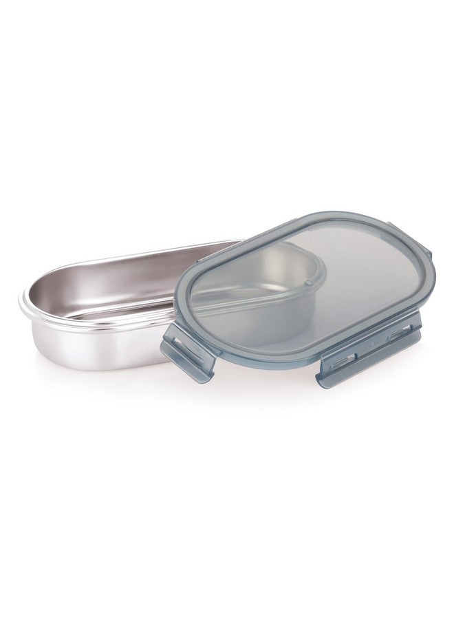 Attro Steelox Oval Stainless Steel Container with Plastic Seal Lid BPA Free Food Grade Leak-Proof Ideal for School, Office & Outdoor Lunch Pack - 540ml Grey - Image 1