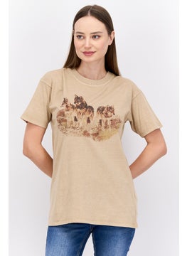 Women Round Neck Short Sleeve Graphic T Shirt, Taupe - pzsku/ZA317CDE3F4F006A53014Z/45/_/1737642046/70de5d43-2d32-41be-b954-057608e51899