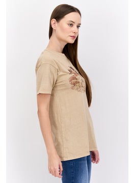 Women Round Neck Short Sleeve Graphic T Shirt, Taupe - pzsku/ZA317CDE3F4F006A53014Z/45/_/1737642066/699a6c8e-38cb-4162-be23-7ca1be072c90