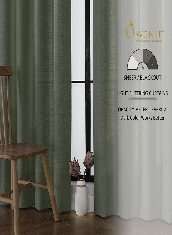 OWENIE ستائر أويني بوب بلون أخضر سيج، طول 84 بوصة، طقم من قطعتين لغرفة المعيشة وغرفة النوم، ستائر شفافة بجيب للعمود، مصنوعة من قماش الكتان الصناعي، طول 84 بوصة، قطعتان، كل قطعة 40 بوصة عرض × 84 بوصة طول - Image 3