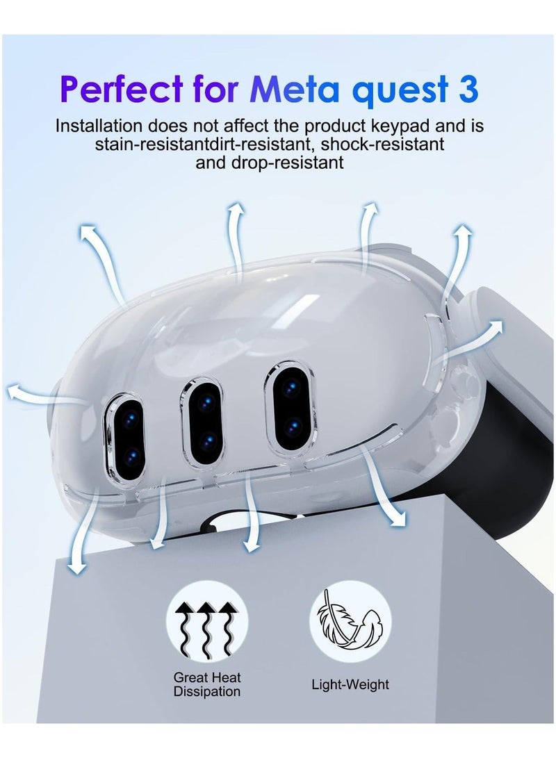 AOLION for Meta Quest 3 Accessories, Protective Shell Cover Compatible with Oculus Quest 3, VR Accessories Included Transparent Shell Cover, Lens Tempered Film, Lens Cover, Joystick Caps - Image 2