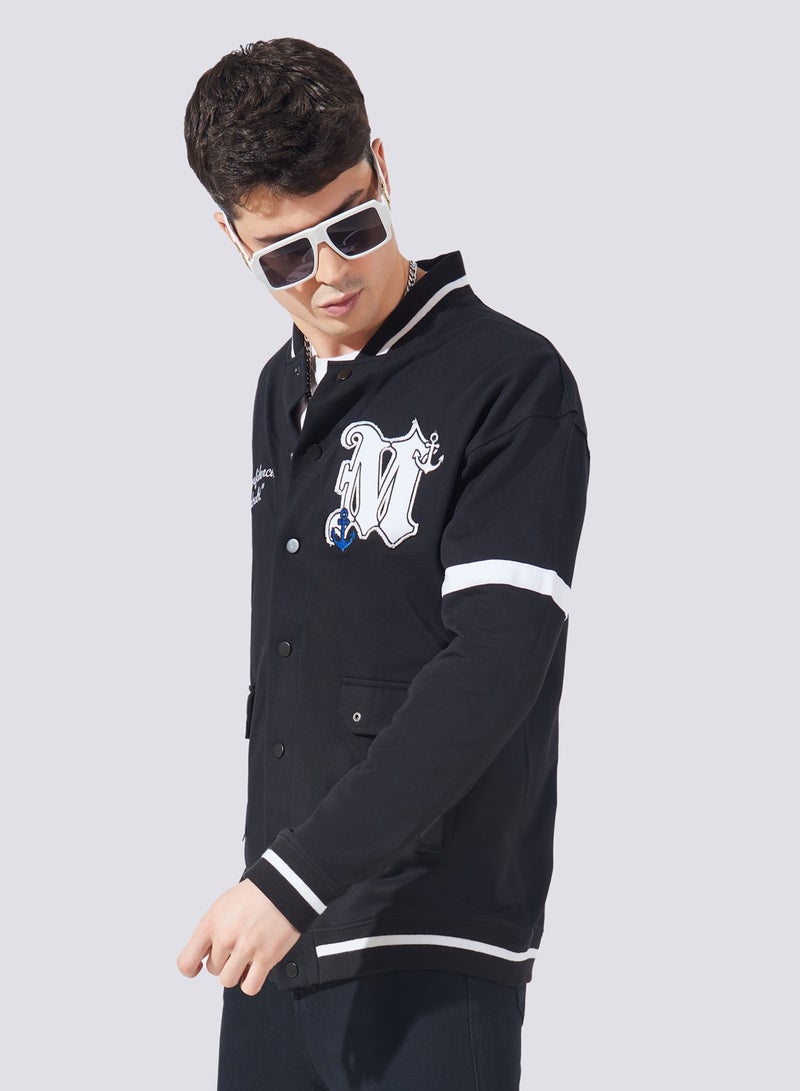 Maniac Maniac Mens Printed High Neck Fullsleeve Black and White Loopnet Slim fit Jacket - Image 1