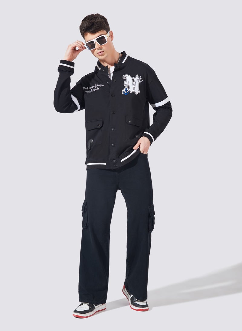 Maniac Maniac Mens Printed High Neck Fullsleeve Black and White Loopnet Slim fit Jacket - Image 4