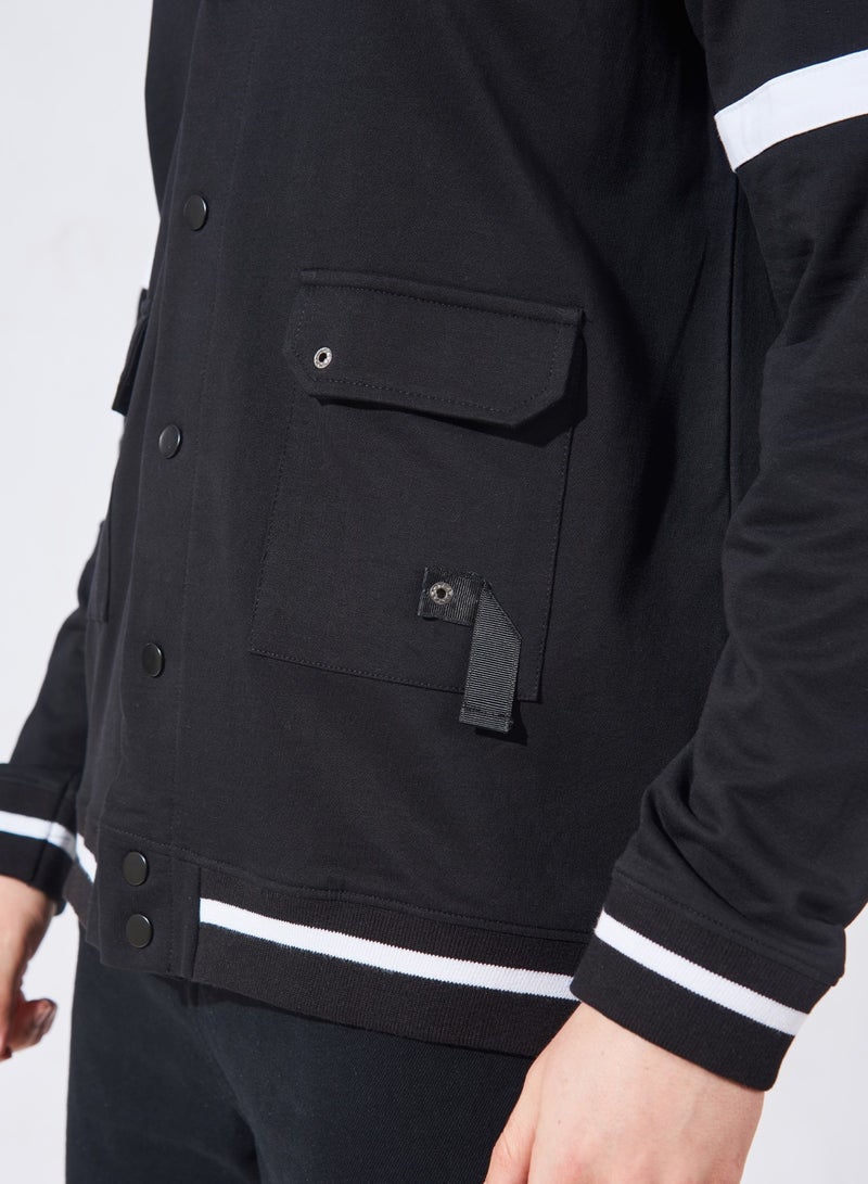 Maniac Maniac Mens Printed High Neck Fullsleeve Black and White Loopnet Slim fit Jacket - Image 3