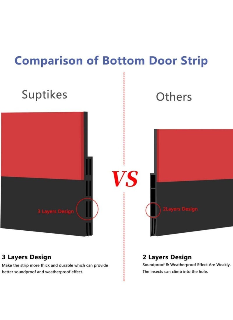 Najwa Door Draft Stopper Under Door Seal for Exterior/Interior Doors, Door Sweep Strip Under Door Draft Blocker, Soundproof Door Bottom Weather Stripping, 2 Inch W x 39 Inch L, Black  - Image 3