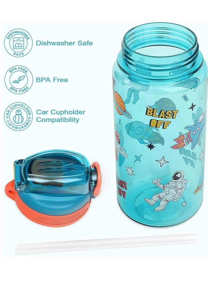 Generic - Kids Water Bottle for School or Travel, 20 Oz Durable Plastic Water Bottle with Silicone Straw and Pop-Up Spout Cover, BPA Free & Dishwasher Safe - Image 1
