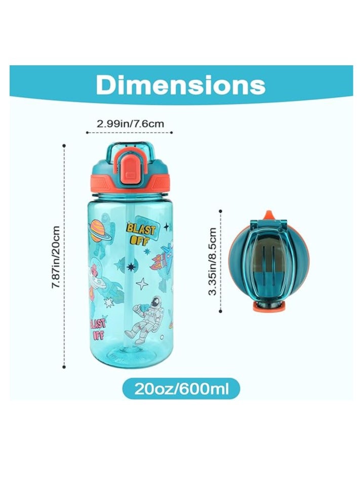 Generic - Kids Water Bottle for School or Travel, 20 Oz Durable Plastic Water Bottle with Silicone Straw and Pop-Up Spout Cover, BPA Free & Dishwasher Safe - Image 1