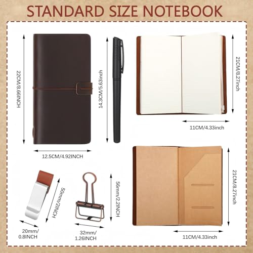 Thenshop Travelers Refillable Leather Journal Notebook Travel Diary Handmade Passport Travelers Journal for Men and Women with 3 Notebook Inserts, Pen Holder, Binder Clip(Dark Brown,Stand Size) - Image 2