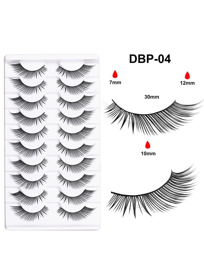 10 Pairs Of Flat Hard-stemmed False Eyelashes, Full Strip, Grandma Rabbit Style, Whole Cer Eyelashes, Glue Type, For Professional Makeup Artists