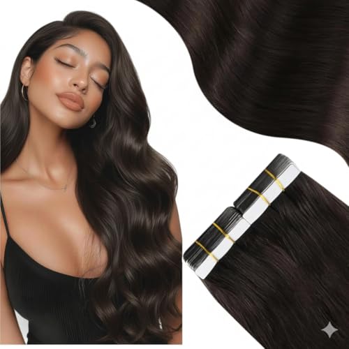 Moresoo Dark Brown Tape in Hair Extensions Human Hair Brown Hair Extensions Tape in Human Hair Seamless Glue in Extensions for Women Daily Wear 12 Inch #2 20pcs 30g - Image 1