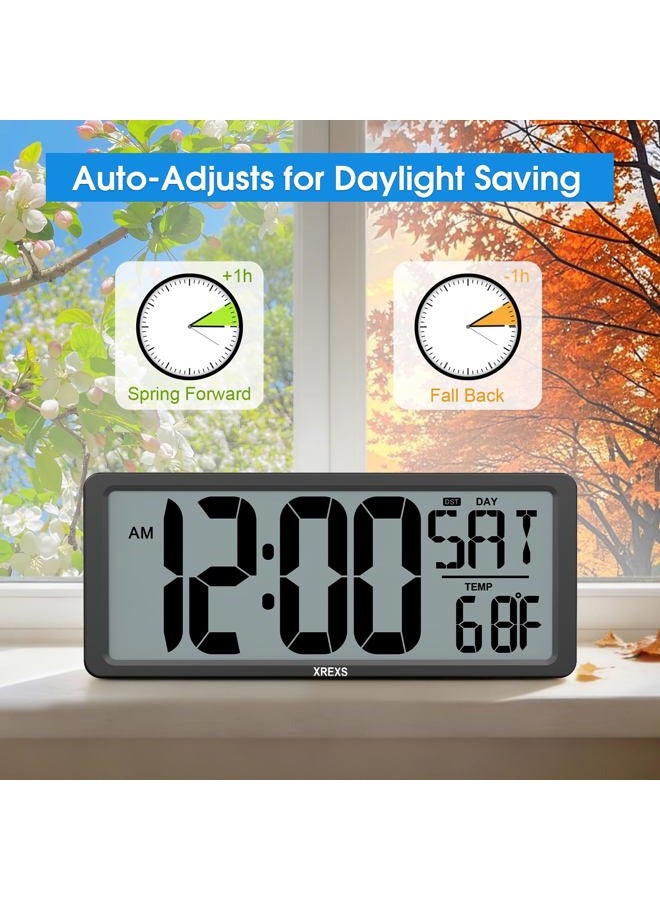XREXS Large Digital Wall Clock, Battery Operated Alarm Clocks for Bedroom Home Decor, Count Up & Down Timer, 14.17 Inch Large LCD Screen with Time/Calendar/Temperature Display (Batteries Included) - Image 4