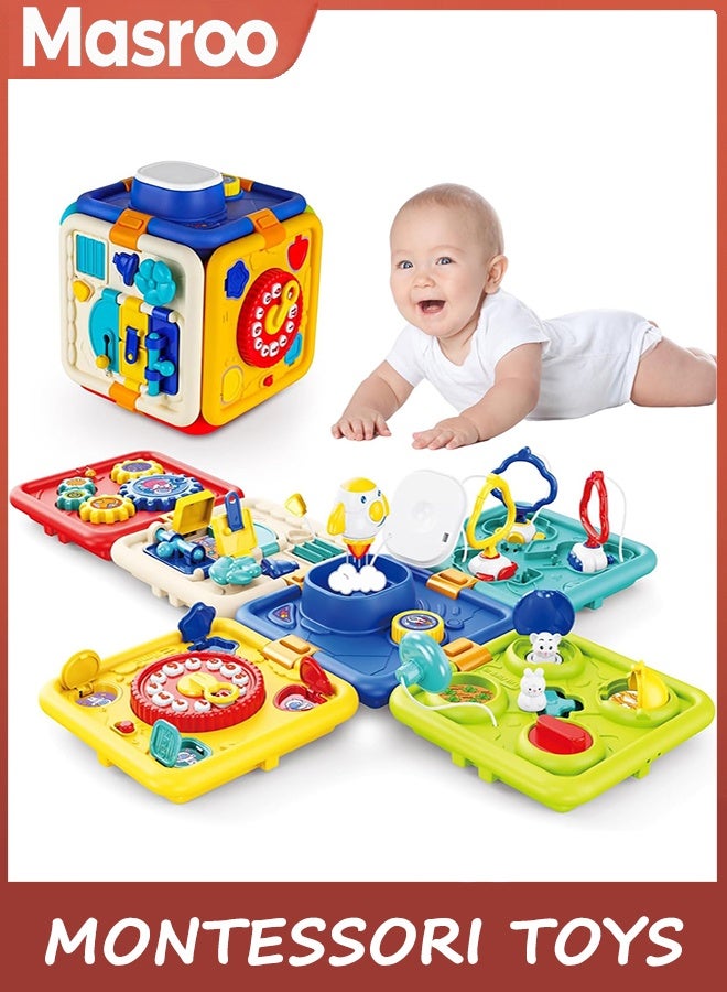 Busy Board, Montessori Toys for 1 2 3 4 Year Old Toddler, 6-in-1 Educational Early Development Toys for Toddlers 2-4, Christmas, Birthday Gift for 18+ Month Old Kids (BLUE)