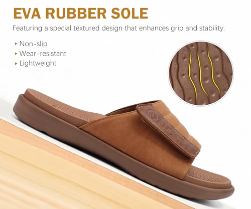 ONCAI Mens Sandals Adjustable Straps Orthotic Plantar Fasciitis Open Toe Athletic Sport Slides with Soft Comfy Arch Support Footbed Khaki Size 10.5 - Image 5
