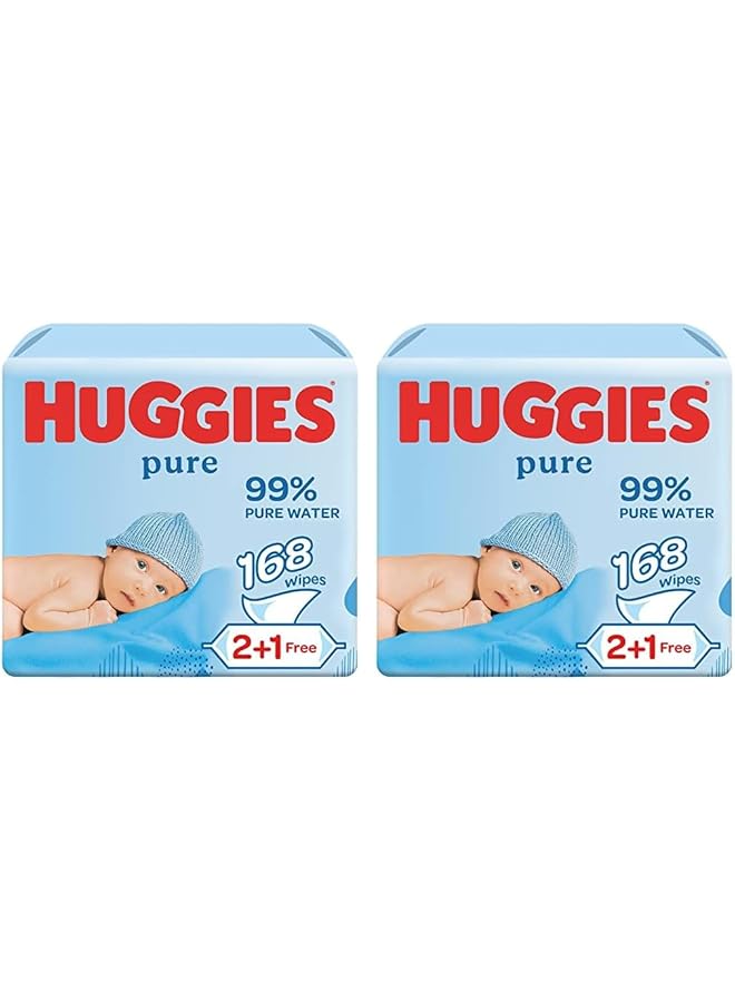 HUGGIES Pure Baby Wipes 99% Pure Water Wipes 6 Pack X 56 Wipes (168 Wipes)