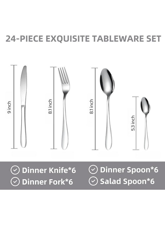 Iktu 24-Piece Stainless Steel Cutlery Set, Mirror Polished Tableware, Dishwasher Safe, Suitable for Housewarming Gift, Dining Table Decor (Silver) - Image 2