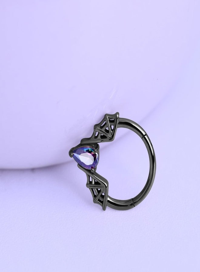 FANSING Teardrop Gemmed Halloween Septum Jewelry 16g Bat Septum Rings for Women 16 Gauge 10mm Hinged Piercing Hoop Ring Surgical Steel Black - Image 3