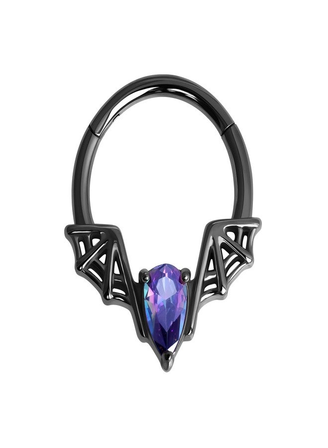 FANSING Teardrop Gemmed Halloween Septum Jewelry 16g Bat Septum Rings for Women 16 Gauge 10mm Hinged Piercing Hoop Ring Surgical Steel Black - Image 1