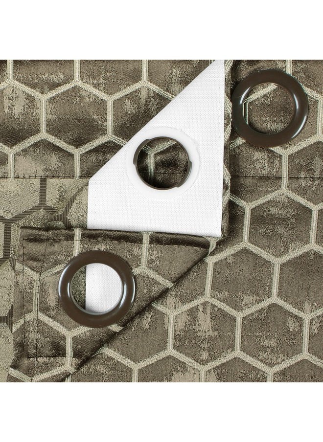 Story@Home Story@Home Room Darkening Door Curtains 7 Feet Set of 2 | Hexagon Hive Design Door Curtain | Thermal Insulated Curtains | Curtains for Living Room | (116 x 215 cm, Brown) | Perfect for Home Decor  - Image 4