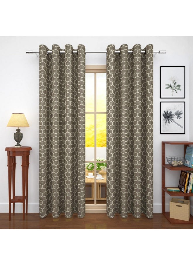 Story@Home Story@Home Room Darkening Door Curtains 7 Feet Set of 2 | Hexagon Hive Design Door Curtain | Thermal Insulated Curtains | Curtains for Living Room | (116 x 215 cm, Brown) | Perfect for Home Decor  - Image 2
