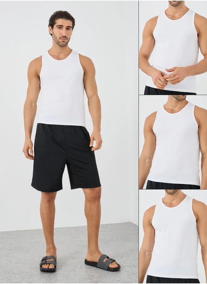 ستايلي Styli Set of 3 - Round Neck Cotton Stretch Vest