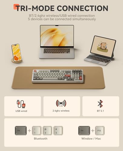 DAREU EK98pro Wireless Mechanical Keyboard,Tri-Mode BT/2.4GHz/USB-C Creamy Gaming Keyboard with Number Pad,Pre-lubed Linear Switches,Gasket Structure,Hot Swappable Custom,RGB Backlit for Win/Mac - Image 3