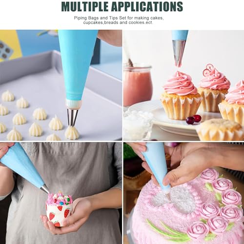 WOFEIS Piping Bags and Tips Set, Reusable Cake Decorating Supplies with 2 Reusable Bags, 12 Icing Tips, 2 Silicone Rings, 2 Couplers and 3 Scrapers, Cake Baking Tools for Cookie Icing Cupcakes - Image 4