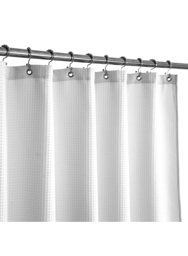 Stall Fabric Shower Curtain Waffle Weave 32 X 84 Inches Extra Long Size Hotel Grade Spa 230Gsm Heavy Duty Water Repellent Washable White 32X84 - Image 1