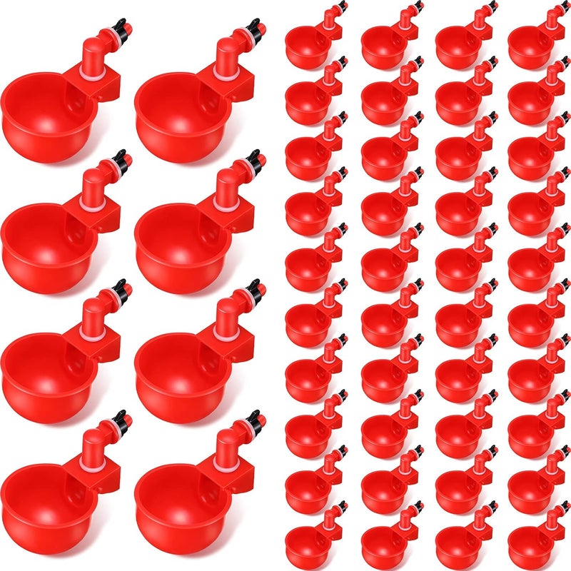 Patelai Chicken Water Cups, Chicken Waterer Cups Summer Water Feeder Cup 3/8 Inch Thread Automatic Filling Waterer Poultry Drinking Bowl for Duck Turkey Bunny(Red,48 Pieces) - Image 1
