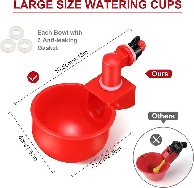 Patelai Chicken Water Cups, Chicken Waterer Cups Summer Water Feeder Cup 3/8 Inch Thread Automatic Filling Waterer Poultry Drinking Bowl for Duck Turkey Bunny(Red,48 Pieces) - Image 3