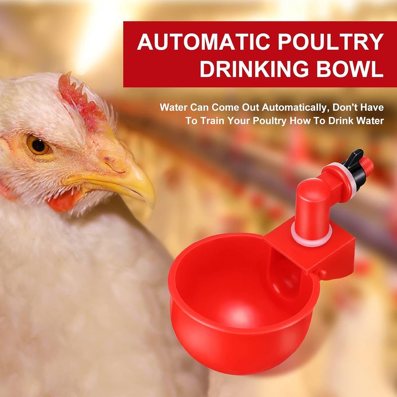 Patelai Chicken Water Cups, Chicken Waterer Cups Summer Water Feeder Cup 3/8 Inch Thread Automatic Filling Waterer Poultry Drinking Bowl for Duck Turkey Bunny(Red,48 Pieces) - Image 4