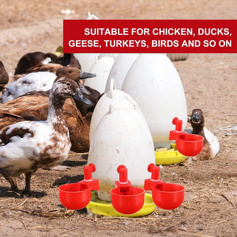 Patelai Chicken Water Cups, Chicken Waterer Cups Summer Water Feeder Cup 3/8 Inch Thread Automatic Filling Waterer Poultry Drinking Bowl for Duck Turkey Bunny(Red,48 Pieces) - Image 5