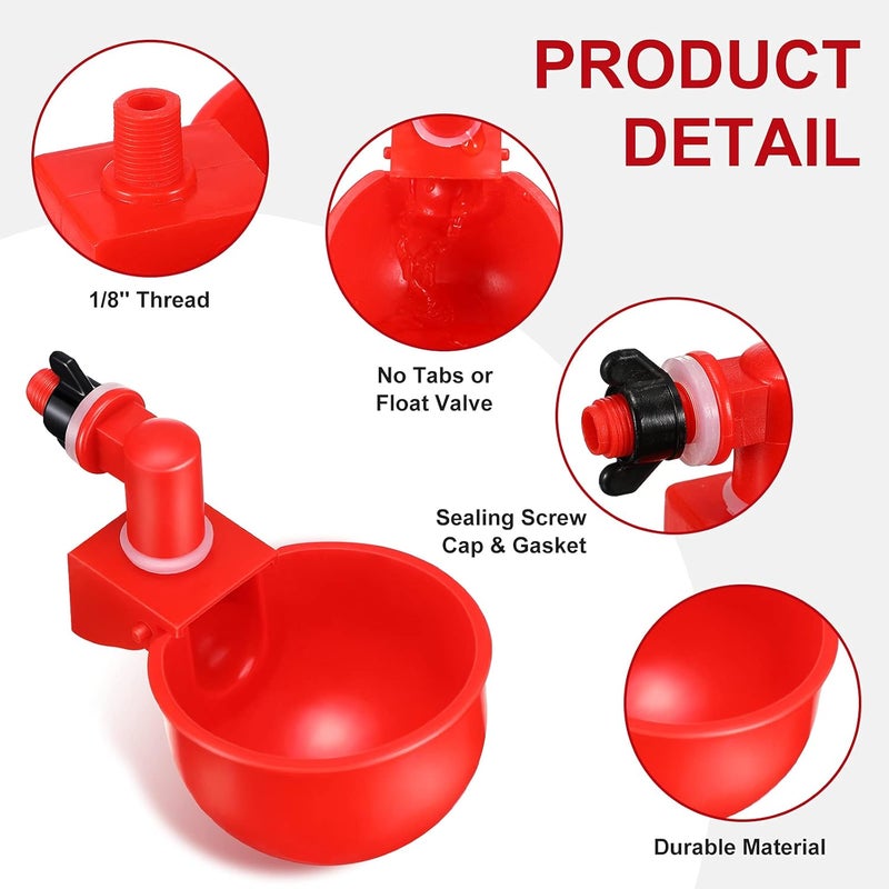 Patelai Chicken Water Cups, Chicken Waterer Cups Summer Water Feeder Cup 3/8 Inch Thread Automatic Filling Waterer Poultry Drinking Bowl for Duck Turkey Bunny(Red,48 Pieces) - Image 2