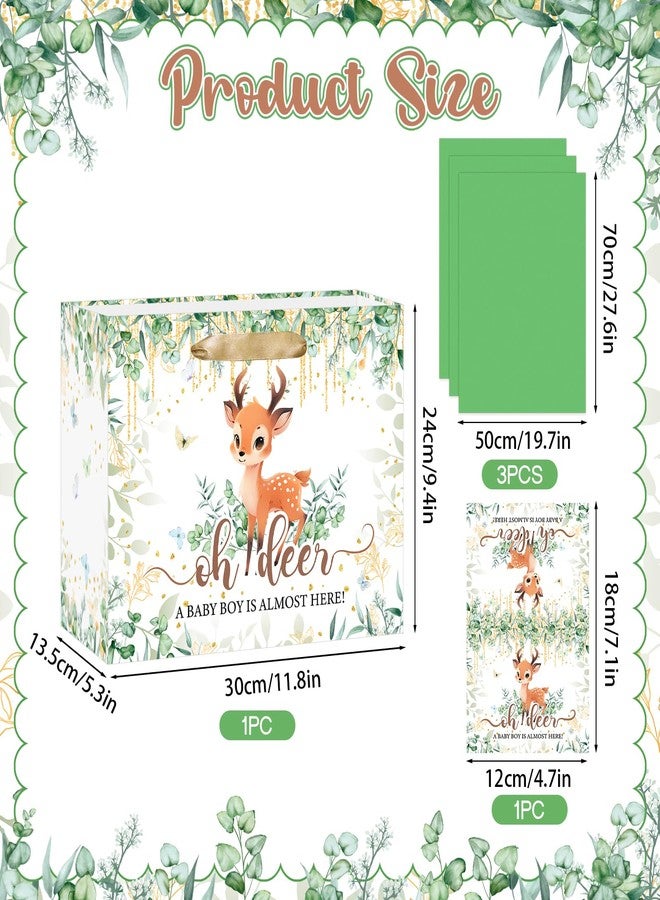 LUUFILx Deer Baby Shower Bag Decorations for Boys Oh Deer Gift Wrap Bag with Wrapping Paper Card Woodland Party Favors A Baby Boy Is Almost Here Goodie Bags for Newborn Kids Birthday Gender Reveal Supplies - Image 5