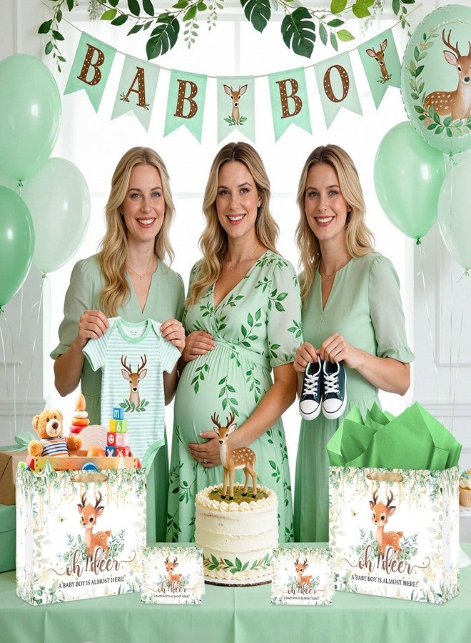 LUUFILx Deer Baby Shower Bag Decorations for Boys Oh Deer Gift Wrap Bag with Wrapping Paper Card Woodland Party Favors A Baby Boy Is Almost Here Goodie Bags for Newborn Kids Birthday Gender Reveal Supplies - Image 3
